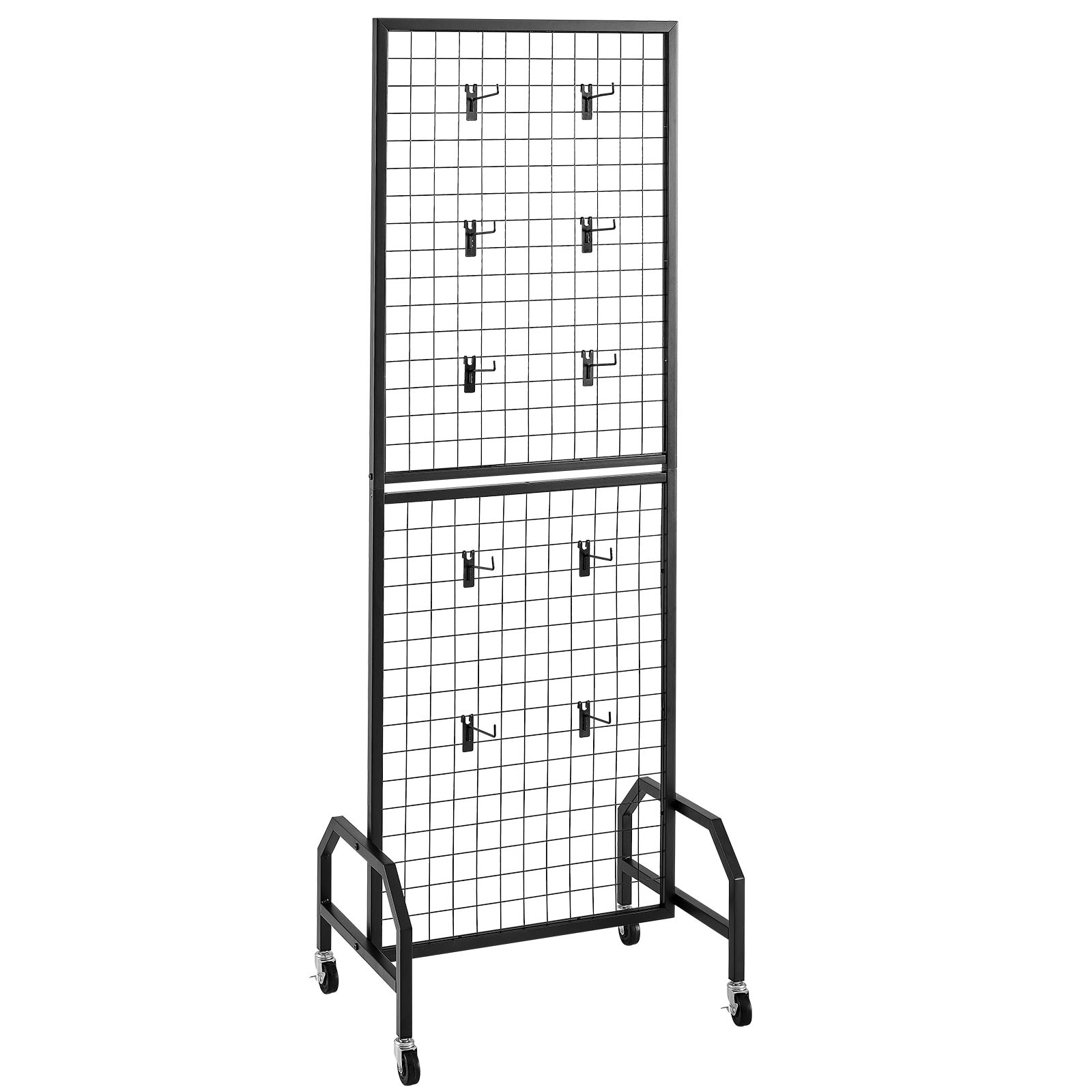 Grid Wall Panel 1.9 X 5.4 Ft Wire Display Rack With Wheels And 10 Hooks_voghion.com